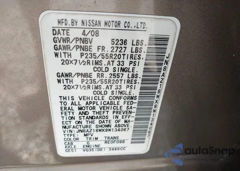 2009 Nissan Murano Le from USA, damaged, VIN JN8AZ18WX9W134067